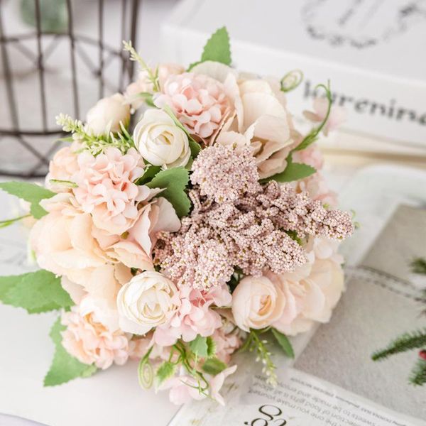 

decorative flowers & wreaths artificial flower fake rose holding wedding bouquet silk for home party table decoration fall decorations//