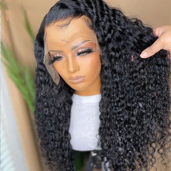 

26 inch long kinky curly synthetic lace front wig for fashion women black color soft with baby hair glueless preplucked daily wear wig high, Black;brown