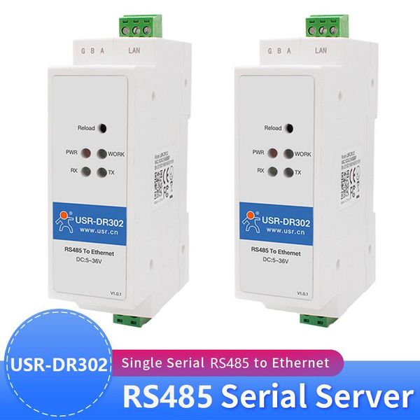 

smart home control 2pcs usr-dr302 din rail serial rs485 to ethernet tcp ip server module converter modbus rtu unit 3