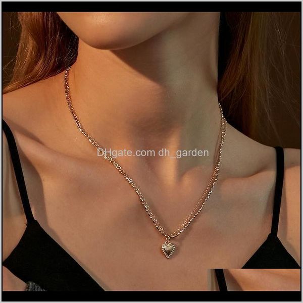 

& pendants drop delivery 2021 gold color alloy love heart pendant necklace double layer clavicle chain for women gothic aesthetic neck jewel, Silver