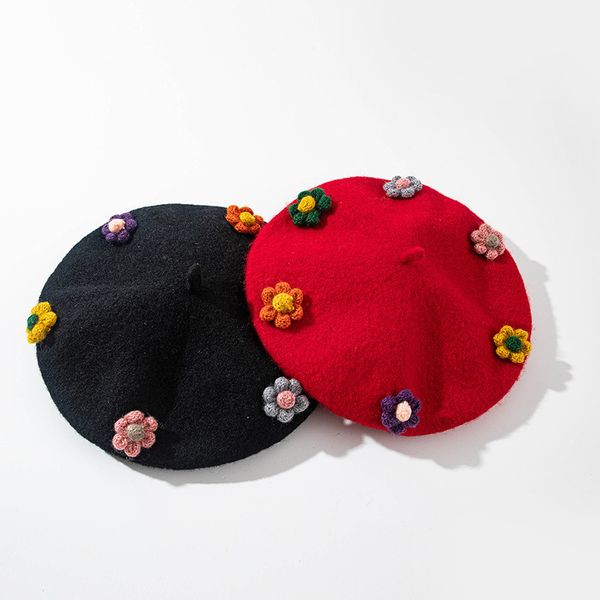 

flower beret women's net red autumn winter wool bud pumpkin painter's fashion hat, Blue;gray