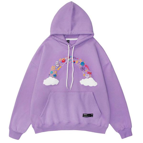 

men's hoodies & sweatshirts womens fleece hoodie cartoon rainbow print couple sweatshirt loose pullover outwear coats autumn oversize, Black