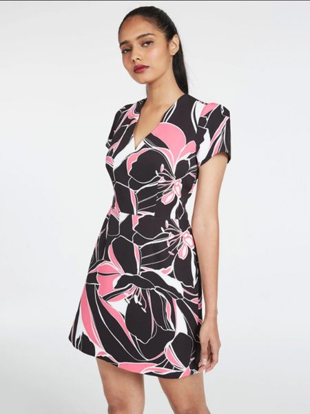 

print women v-neck dress short sleeve mini dresses, Black;gray