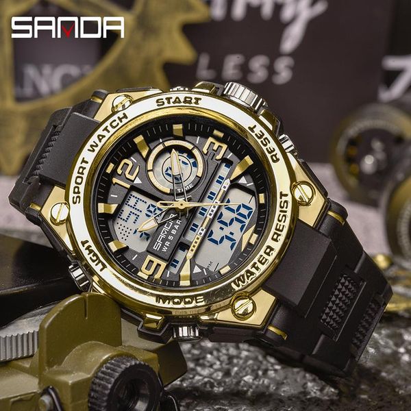 

wristwatches sanda style men's electronic watch dual display waterproof sports calendar alarm clock reloj de hombre, Slivery;brown