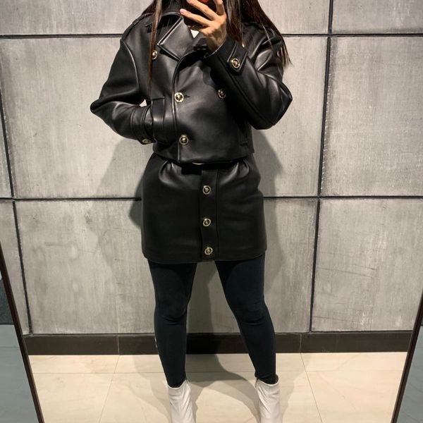 

women's leather & faux shzq ladies real jacket women thick and soft, Black