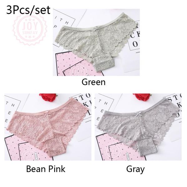 

women's panties 3pcs/lot lace low-rise french style underwear ice silk underpants breathable soft ultra-thin lingerie panty, Black;pink