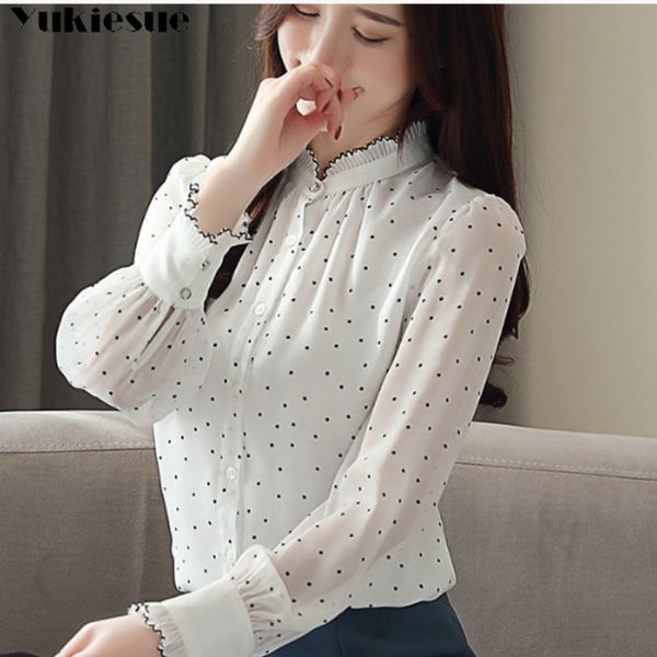 Design Fashion Women Chiffon Bloge Spring Long Sleeve Bloughe Blouse Ruffles Shipt Lady Shirt Pattern Pattern Lady Blouse Plus size