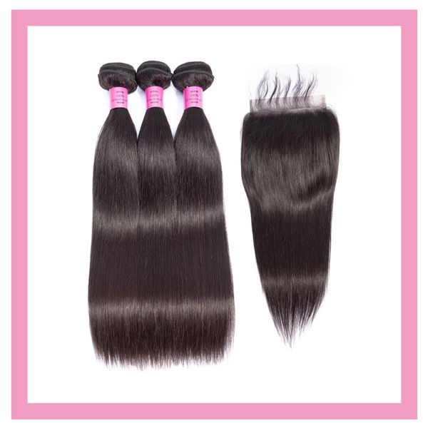

peruvian 100% virgin human hair 3 bundles with 6*6 lace closure straight 4pcs 6x6 closures natural color, Black;brown