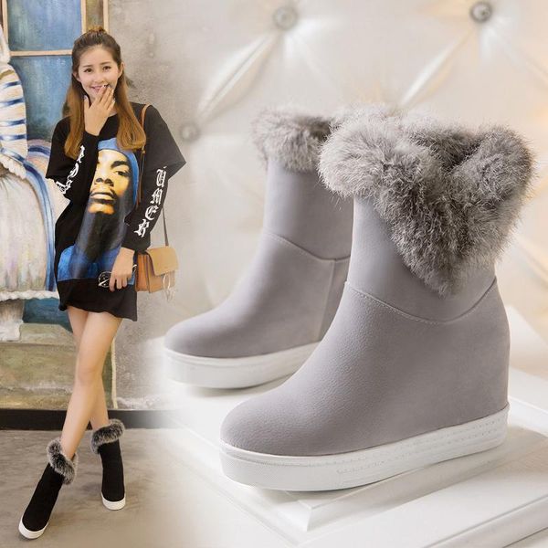 

boots women fur ladies winter warm ankle for snow shoes style round-toe slip-on female flock boot, Black