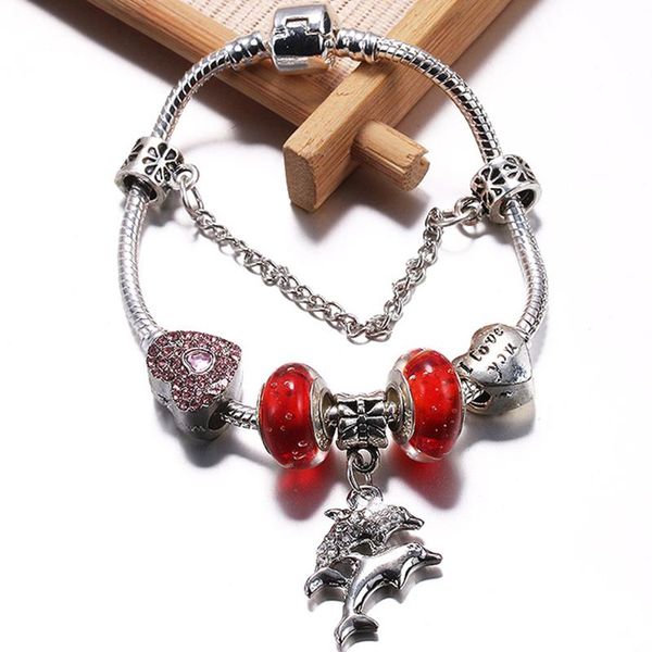 

red crystal beads charm bracelets with silver plated brand bangles for women lover diy jewelry 2021, Golden;silver