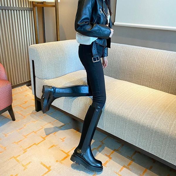 

boots knee high for women heels platform shoes woman booties black women's 2021 chunky boot female chaussure femme
