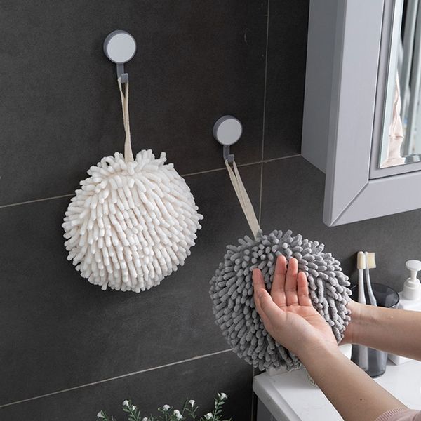 

3-color thick super absorbent hand towel ball with sponge wall hanging soft wipe cloth quick-drying hands wipe towels bathroom accessories