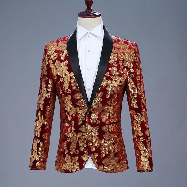 

men's suits & blazers mens sequin suit burgundy men prom gold tuxedos punk style jacket singer heren colberts stage costumes, White;black