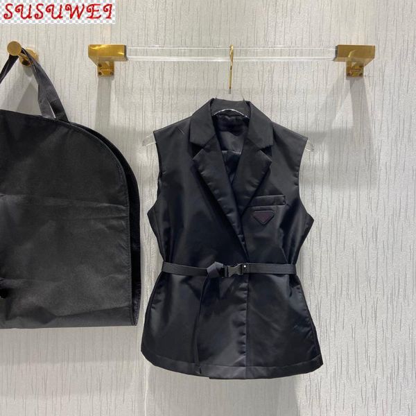 

women's t-shirt luxury design spring summer 2021 sleeveless nylon belted gothic street style vest, White