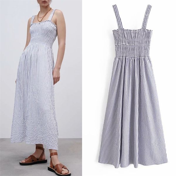 

women summer striped tank dress za vintage elastic bust fit and flare femake elegant sweet dresses vestidos 210513, Black;gray