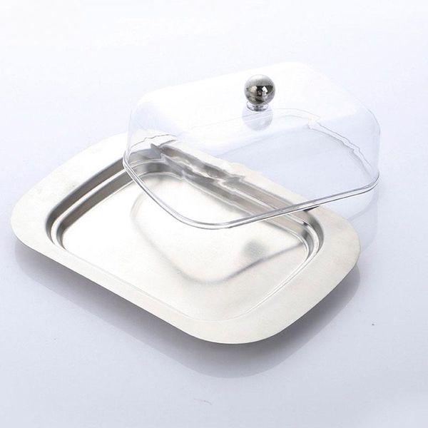 

dishes & plates stainless steel butter dish box container cheese storage keeper tray with see-through acrylic easy lid kitchen supplies tool