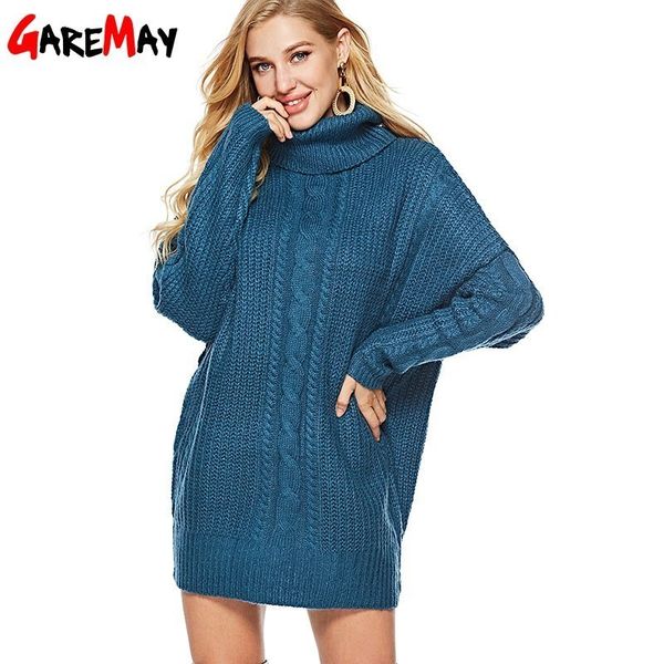 Abiti lunghi lavorati a maglia dolcevita donna autunno caldo femminile per maglione da donna casual invernale 210428