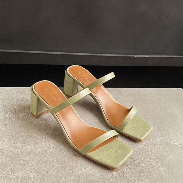 

sandals summer casual women's roman shoes designer square head classic thick flat slippers zapatillas mujer, Black