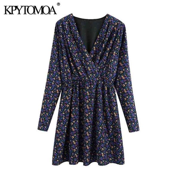 

women chic fashion with shoulder pads floral print mini dress v neck elastic waist female dresses mujer 210420, White