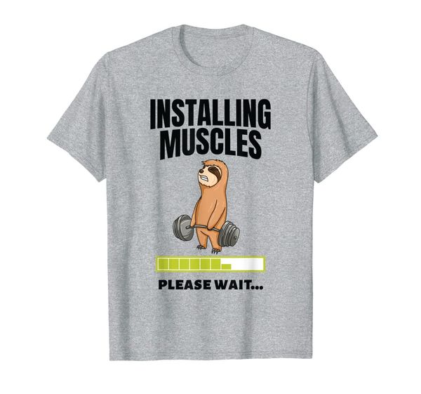

installing muscles sloth weight lifting fitness motivation t-shirt, White;black