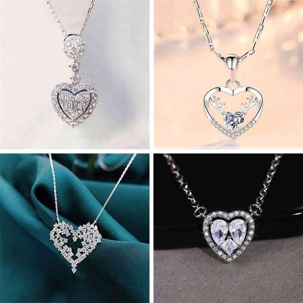 

fashion personality heart pendant necklaces hollow out zircon charm chain choker valentine's day gift for women girls, Golden;silver
