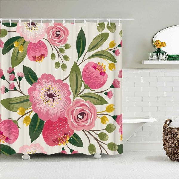 

shower curtains nordic style flower leaf printed fabric bath screen waterproof products bathroom decor with hooks