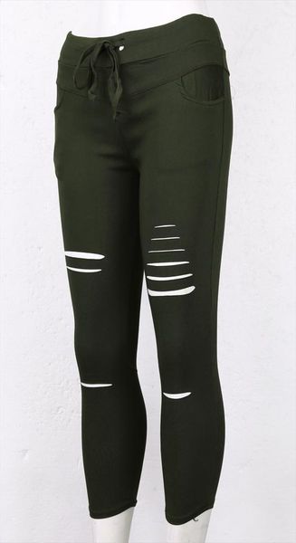 

skinny denim pants holes womens jean destroyed knee pencil casual trousers black white stretch ripped, Blue