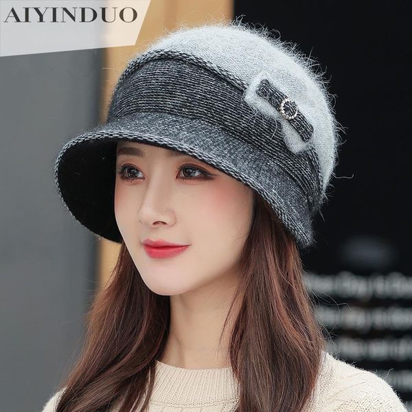 

wide brim hats fur beanie scarf set for woman mom patchwork bow knitted warm winter hat helmet fisherman cap fahion outdoor bucket, Blue;gray