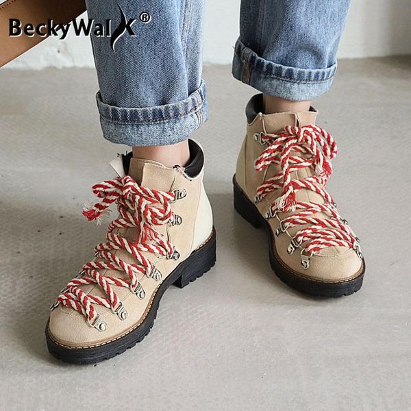 

boots 2021 autumn winter ankle shoes casual boot women lace-up woman british round toe low heels black leather wsh3737