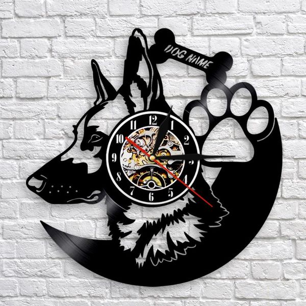 

wall clocks 1piece german shepherd dog silhouette art decor customize name creative unique gift for pet lover