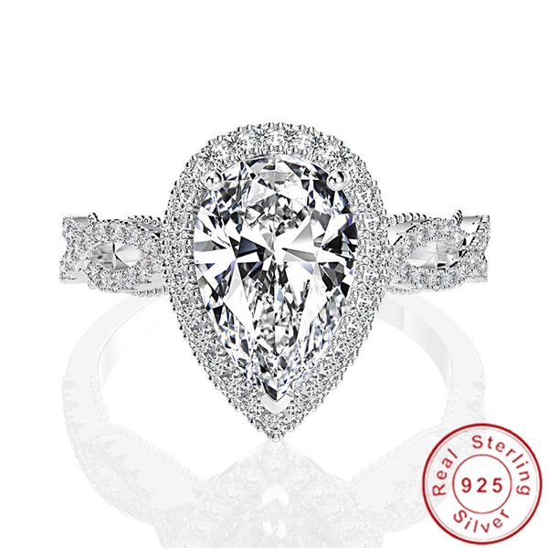 

water drop 4ct moissanite diamond ring 100% original 925 sterling silver engagement wedding band rings for women fine jewelry, Slivery;golden
