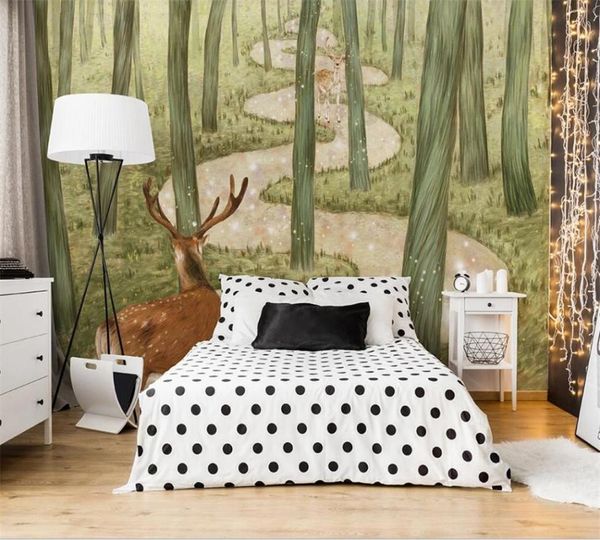 

customized 3d wallpaper hand-painted forest sika deer 8d mural bedroom living room sofa tv background wall wallpapers