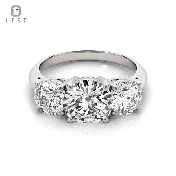 LESF Anello da donna in argento sterling 925 3 pietre 2 carati taglio rotondo SONA anelli di fidanzamento con diamanti simulati 211217
