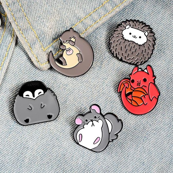 

pins, brooches cute animal penguin chinchilla hedgehog brooch enamel pins metal broches for men women kids badge accessories gifts, Gray