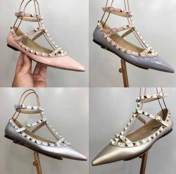 

sandals 2021 ladies flat rivet shoes v toe leather black