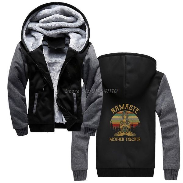 

men's hoodies & sweatshirts buddha statue graphic painting namaste classic hoodie funny men winter thicken hooded sweatshirt streetwear, Black