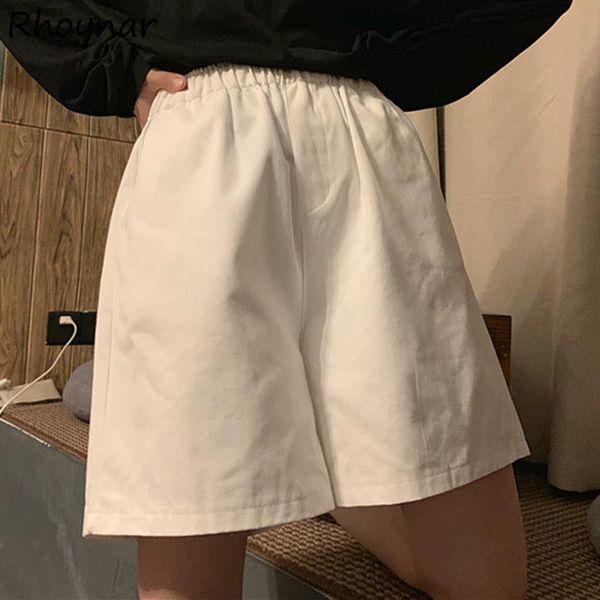 

women's shorts women solid leisure college high waist teens basic classic retro simple daily ulzzang baggy stylish streetwear, White;black