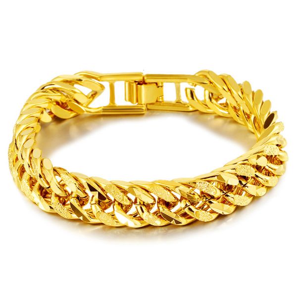 

link vietnam sand gold bracelet 12mm copper plated 24k classic men's, Black