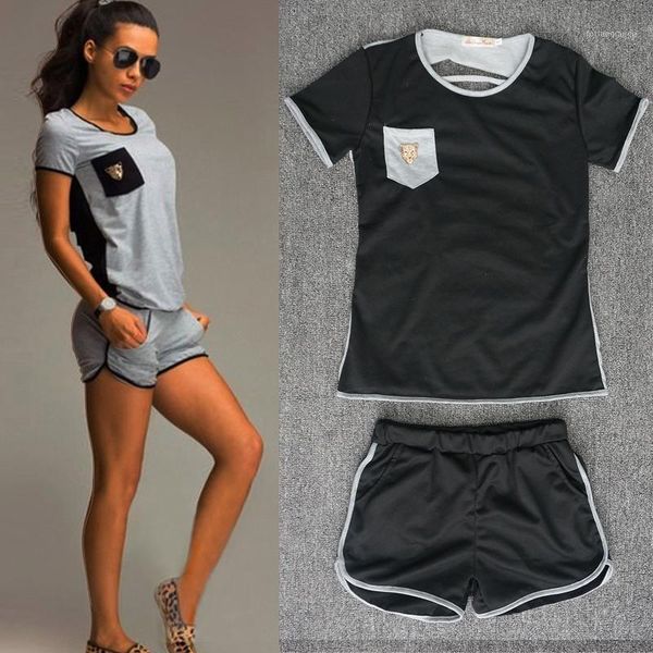 

women's tracksuits women short sleeve t-shirt sportwear shorts pants tracksuit outfit clothes sets jumpsuit summer woman suit back, Gray