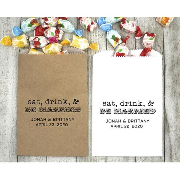 

custom wedding,engagement favor bags,chocolate,candy,personalised"eat drink & be married"treat gift bags,custom names date wrap