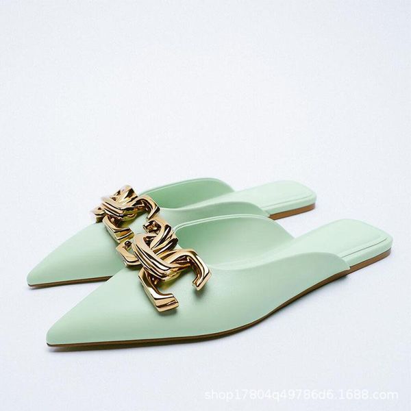 

sandals women's shoes black buckle decorated flat elegant temperament all-match baotou shallow mouth back empty