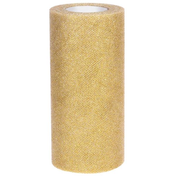 

party decoration 6 inch sparkling tulle ribbon roll glitter rolls 25 yards spool fabric wedding event supplies(gold)