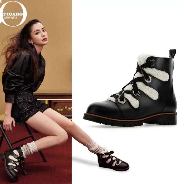 

boots ins women ankle natural leather + lamb wool europe and america online celebrity woman winter for, Black
