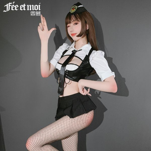 

buttock femo lingerie burst to tempt police pleated skirt uniform suit female 7931, Red;black