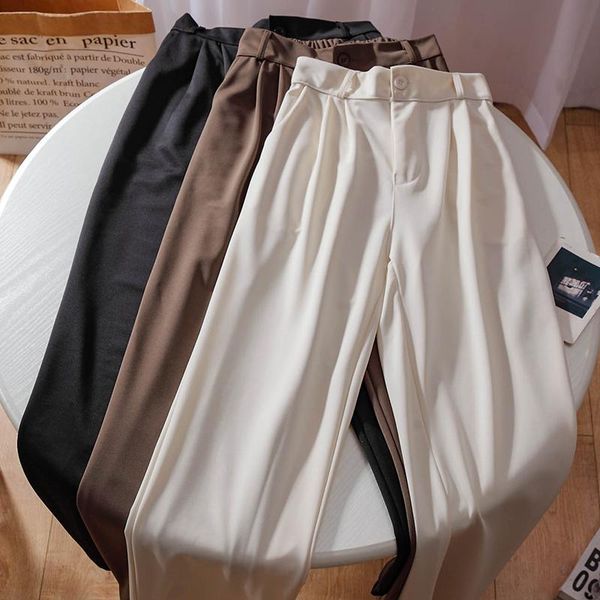 

women's pants & capris loose high waist white tailored trousers wide leg casual retro plus size pantalones de mujer mopping women wild, Black;white