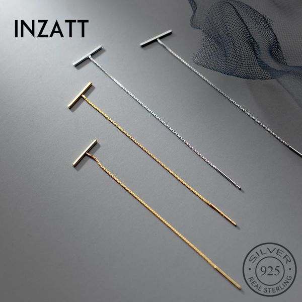 

hoop & huggie inzareal 925 sterling silver letter t chain tassel stick earrings for fashion women party punk fine jewelry accessories, Golden;silver