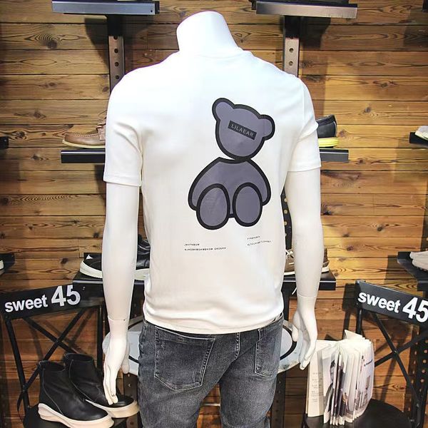 T-shirt a maniche corte da uomo popolare slim back bear moda o-collo con fondo maschile tees estate nuovo design bianco top coppia abbigliamento M-4XL