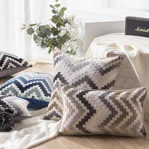 

cushion/decorative pillow velvet cushion cover soft zigzag grey coffee blue durable thick home decorative for sofa bed 45x45cm