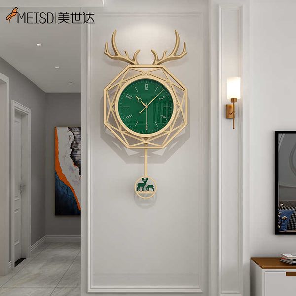 MEISD Orologio da parete in resina epossidica Pendolo moderno Orologio da cervo Decor Verde Horloge Soggiorno Decorazione di interni di casa 210930