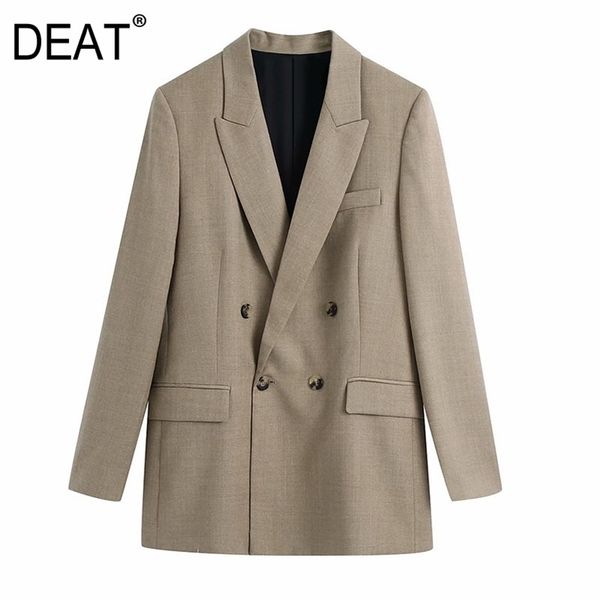 

[deat] fashion spring autumn long sleeve solid color double breasted v-neck pockets loose blazer women 13c278 210527, White;black